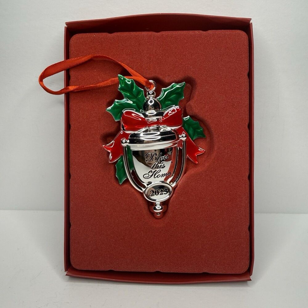 Lenox 2023 Bless This Home Metal Christmas Ornament Silver Door Knocker